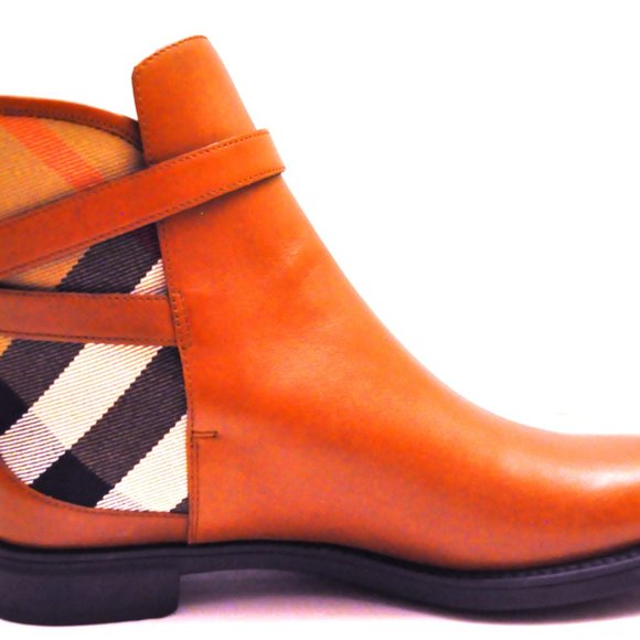 Burberry Richardson Leather Check Canvas Buckled Strap Boots - Picture 5 of 6